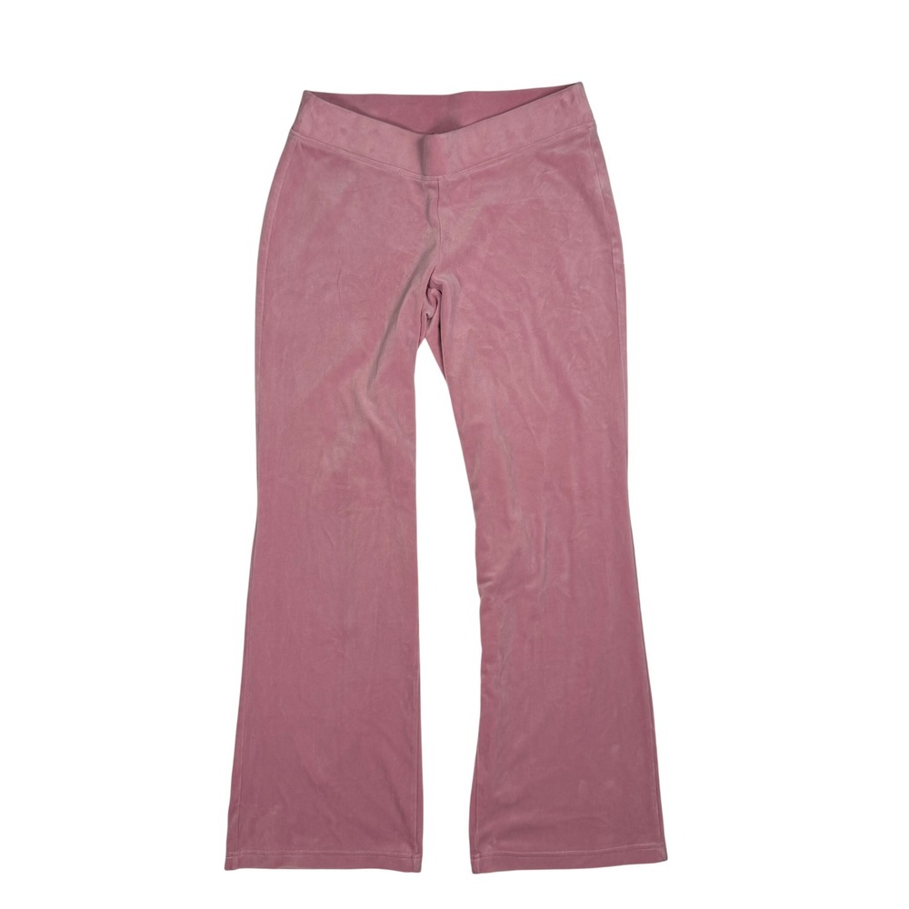 Juicy Couture Y2K McBling Womens Flare Pants Pink Velour Rhinestone Logo S